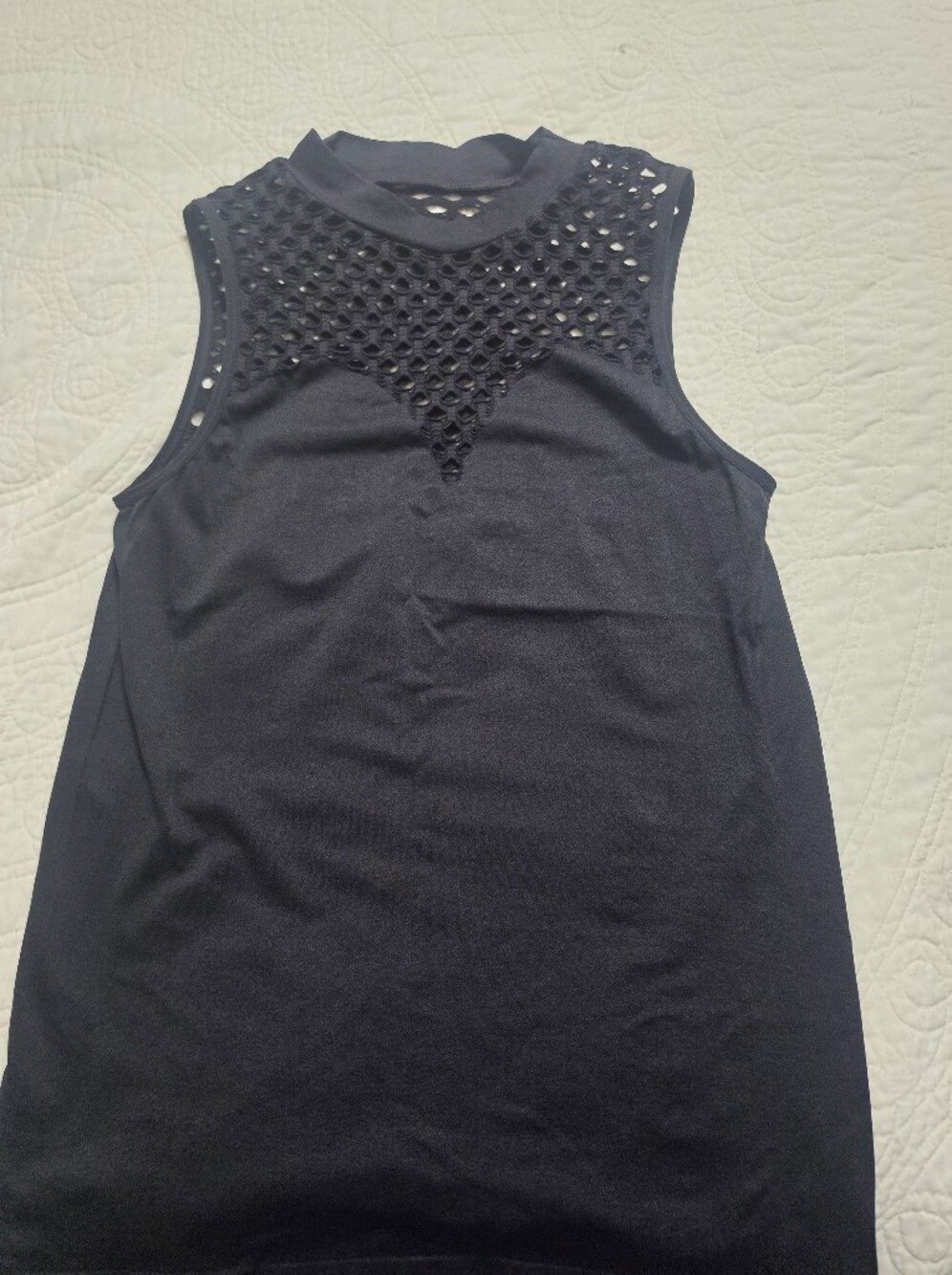 VENUS Black Sleeveless Tank with Crochet Yoke